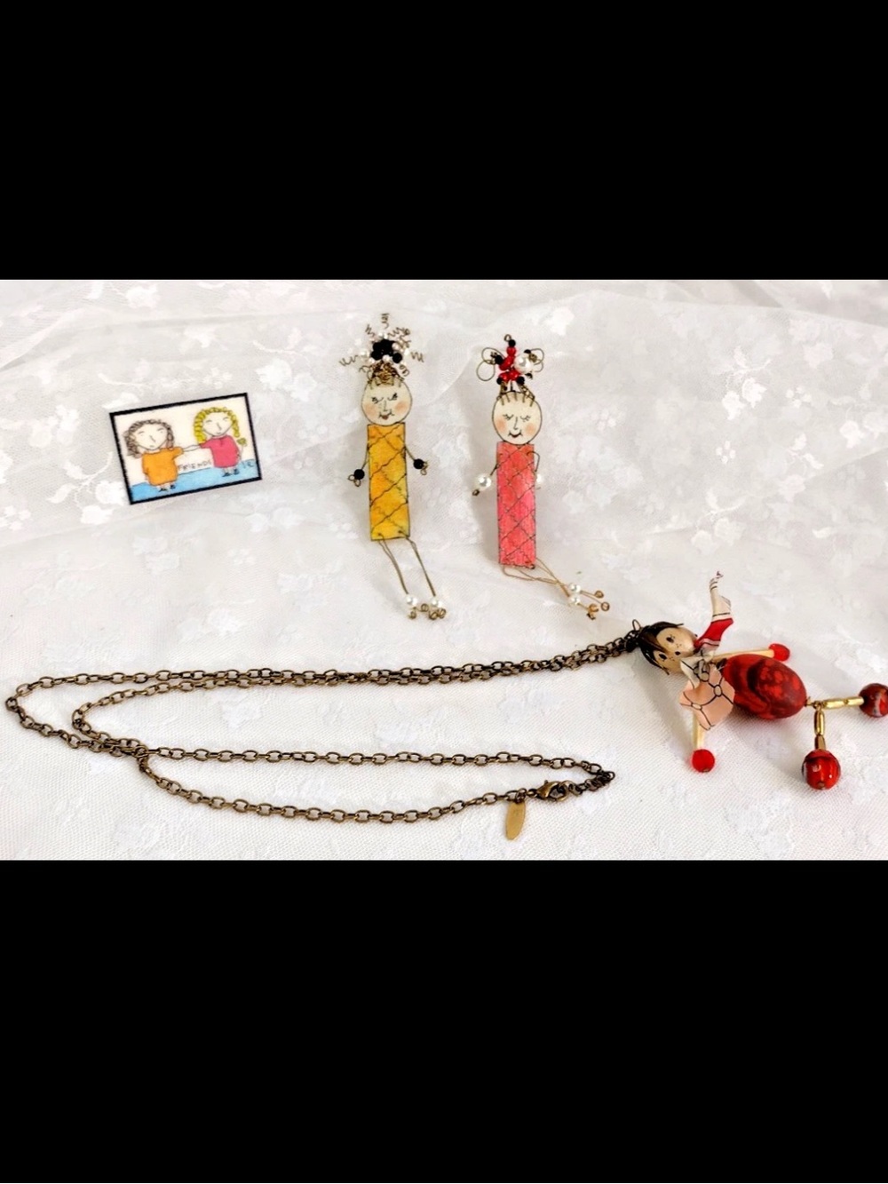 Lenora Dame One-of-a-Kind Beaded Art Doll Jewelry Set with Necklace and Earrings